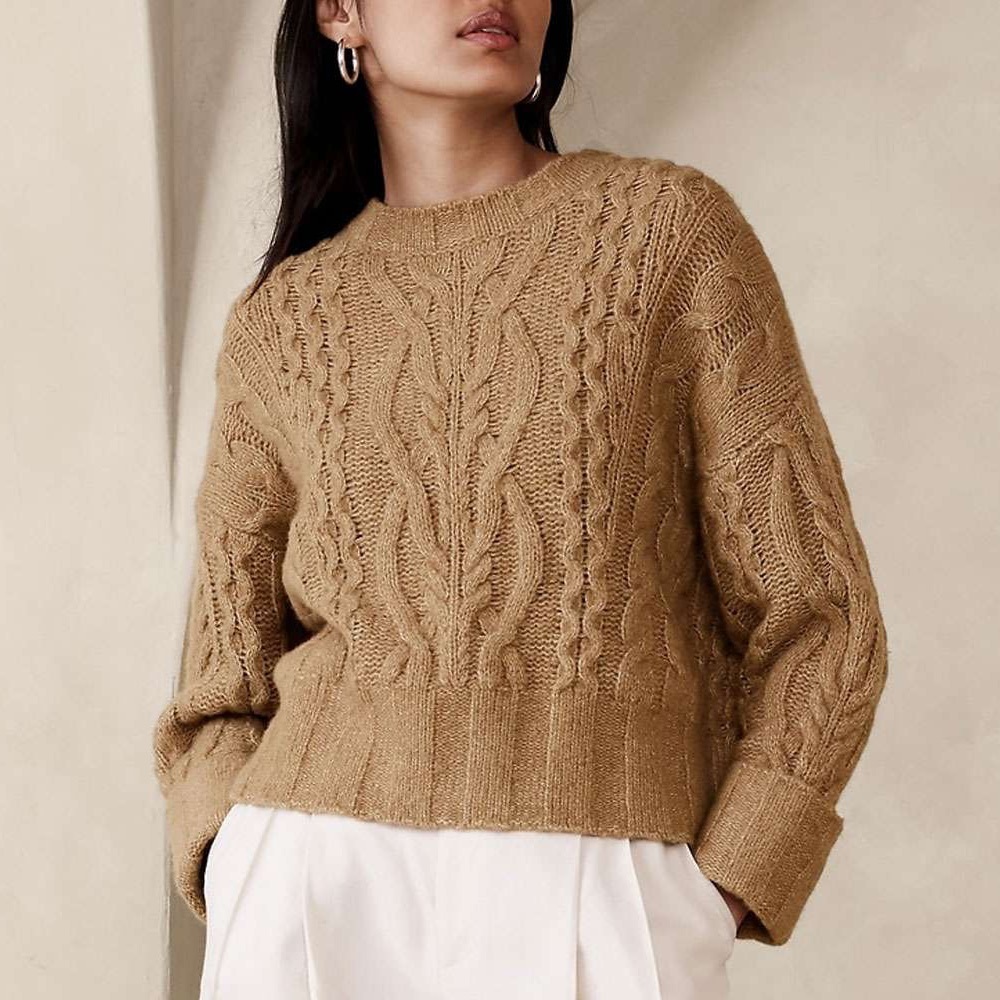 Cropped Cable Knit Sweater